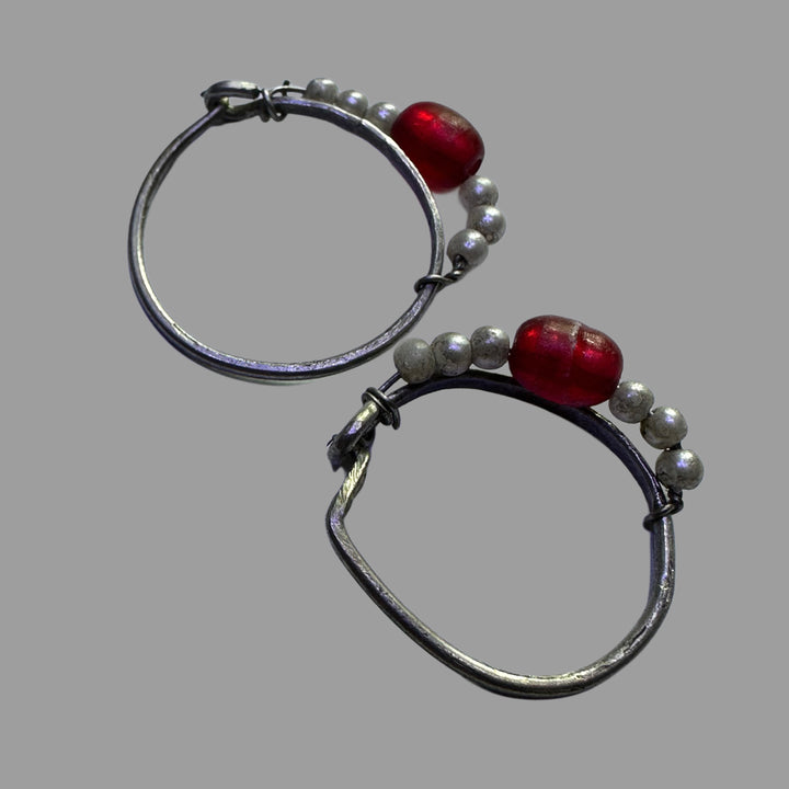 an old moroccan hoop pair made of silver, traditional design of northern Moroccan  earrings