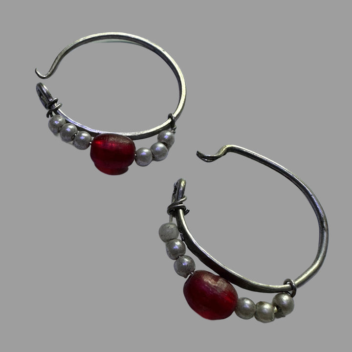 an old moroccan hoop pair made of silver, traditional design of northern Moroccan  earrings