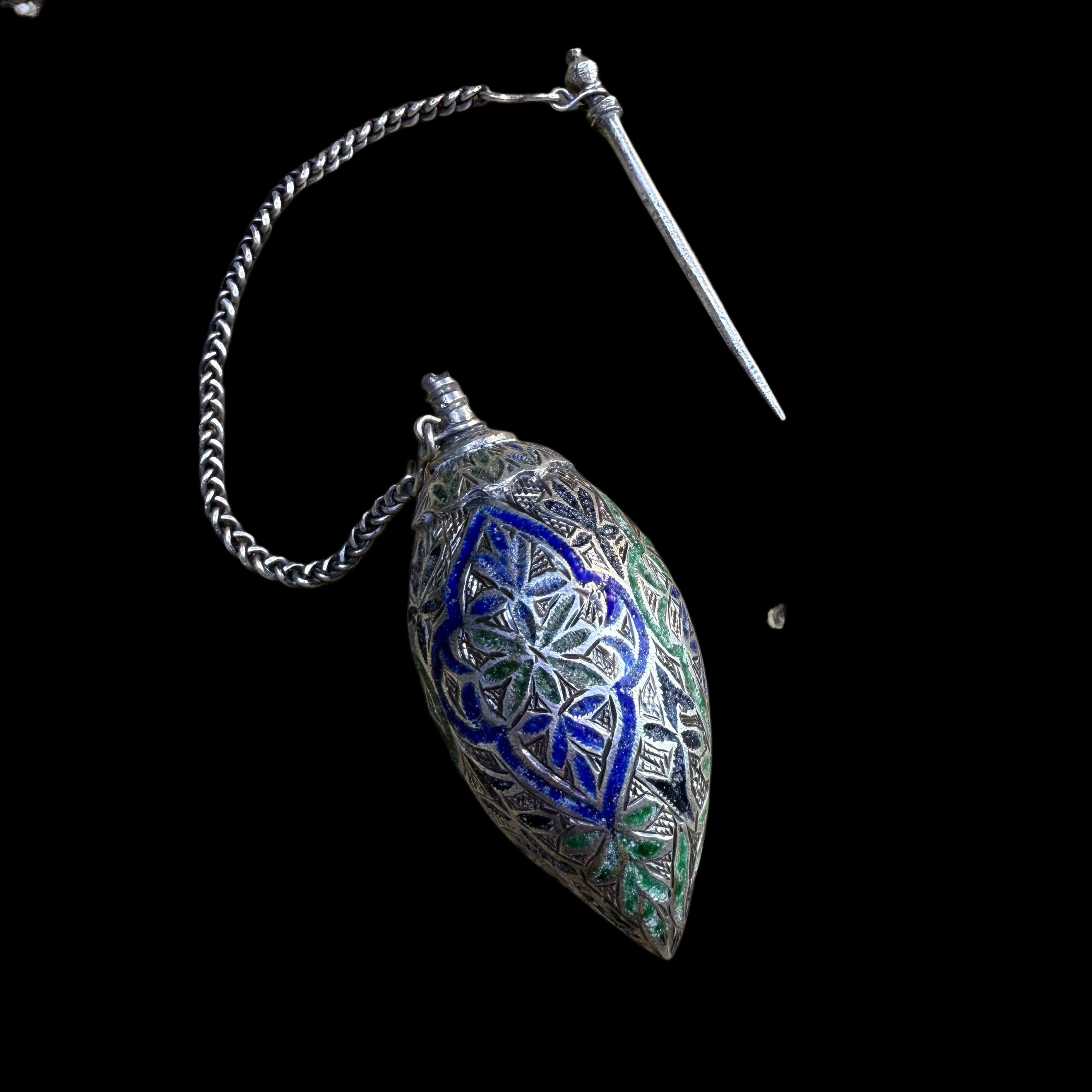 Old Enamelled Silver Kohl Flask